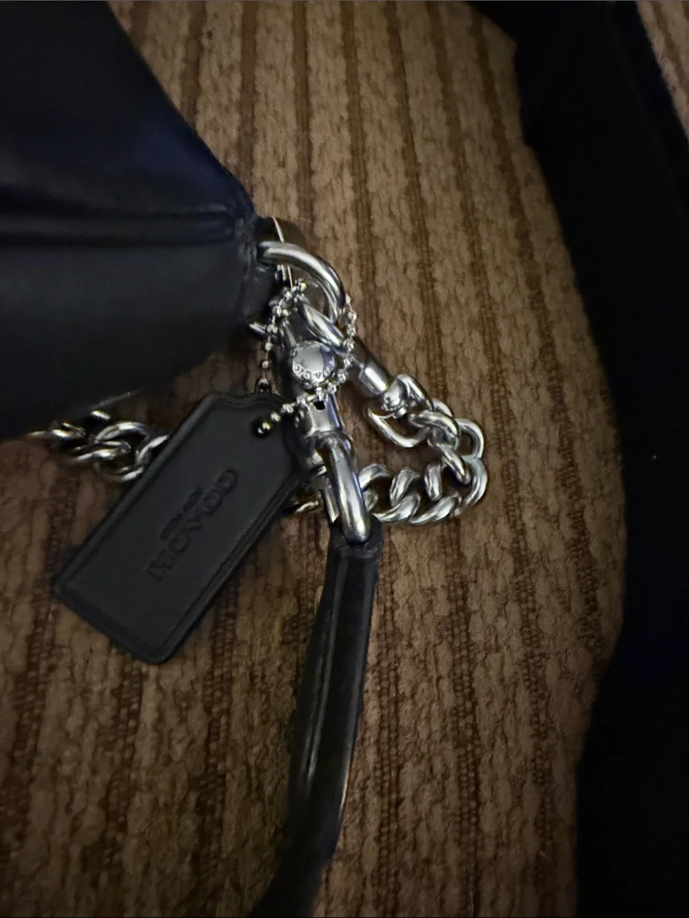 Coach Black Leather Shoulder Bag with Silver Chain